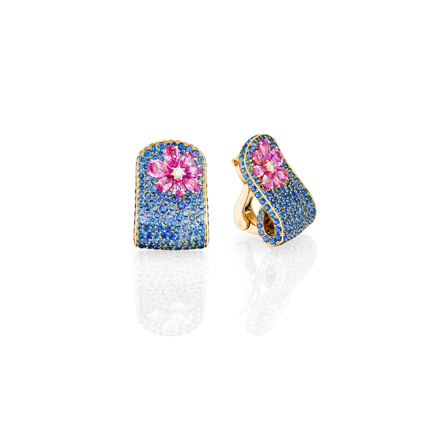 Eden Blue Sapphire Earrings with Pink Sapphire and Diamond Flower