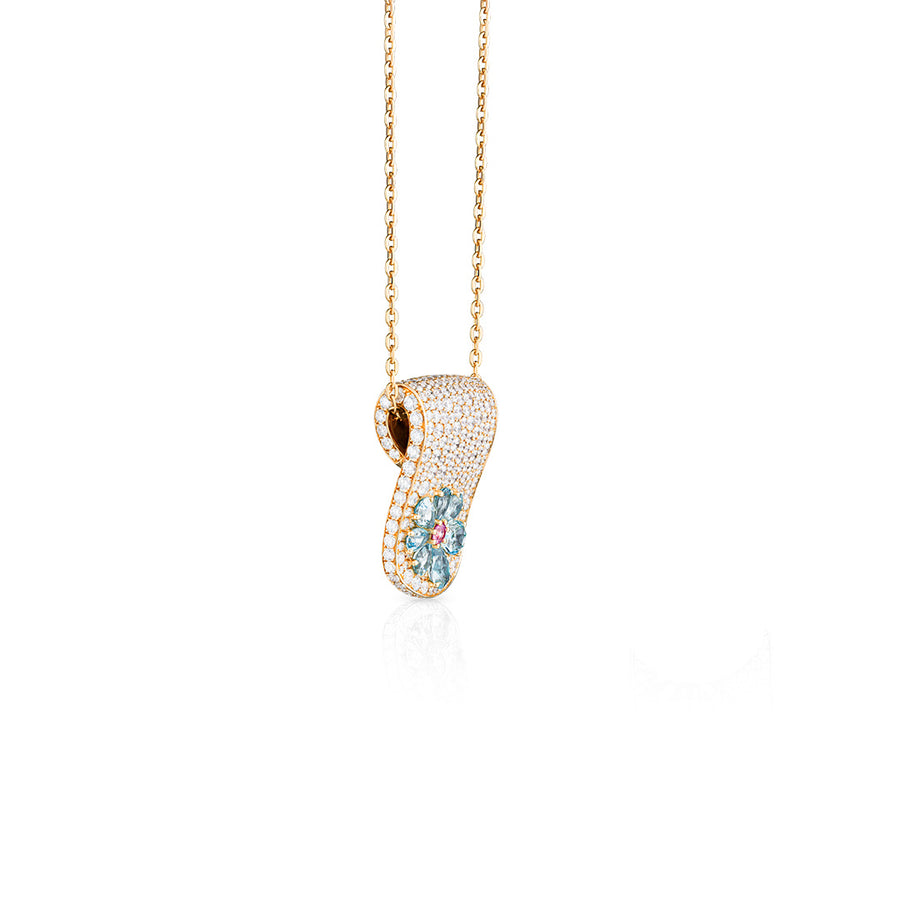 Eden Diamond Necklace with Aquamarine and Pink Sapphire Flower
