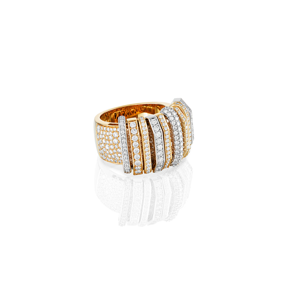 Akasha Ring with Pavé on Band and Full Diamond Links