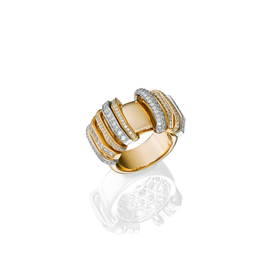 Akasha Ring with Gold Band and Full Diamond Links