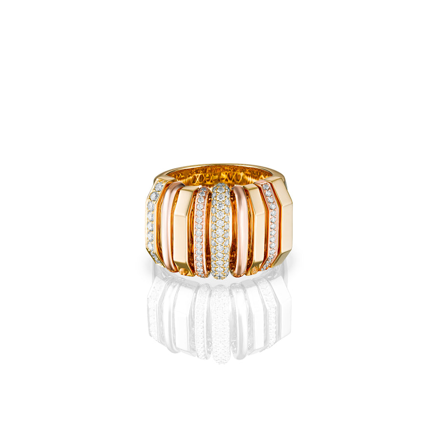 Akasha Ring with Gold Band and Half Diamond Links