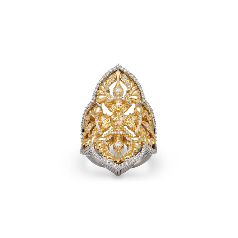 Double Dorje Yellow and White Gold Ring