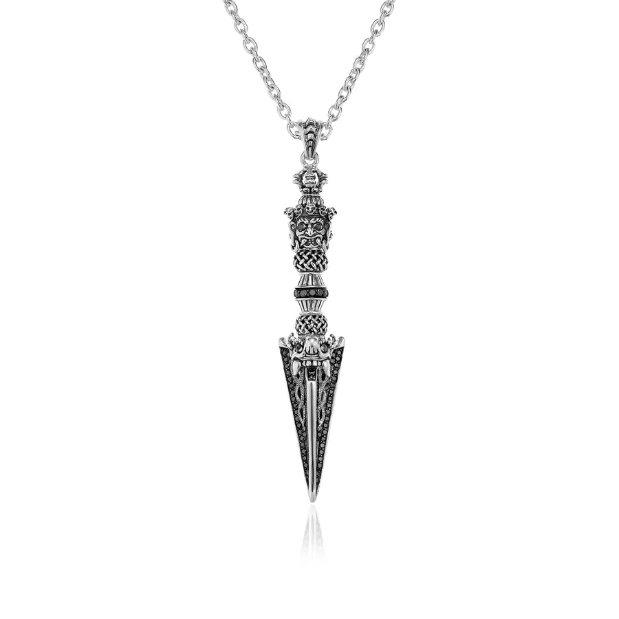 Phurba Necklace in Silver with Pavé Black Diamond Blade