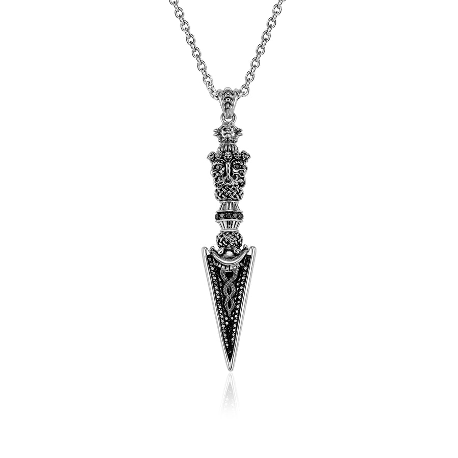 Phurba Necklace in Silver with Pavé Black Diamond Blade