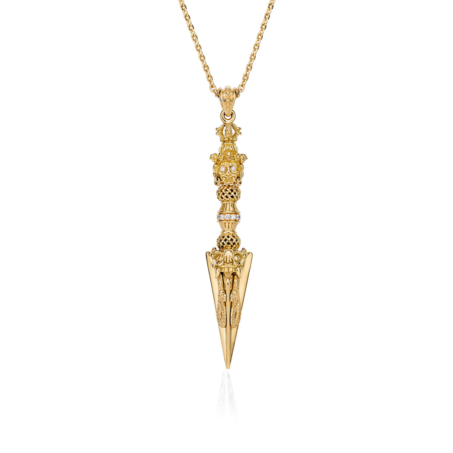 Phurba Necklace in Yellow Gold with Diamonds