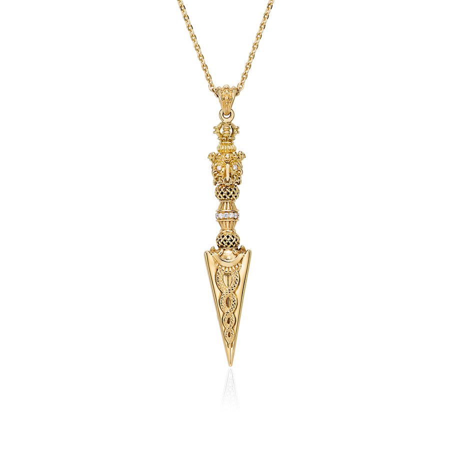 Phurba Necklace in Yellow Gold with Diamonds