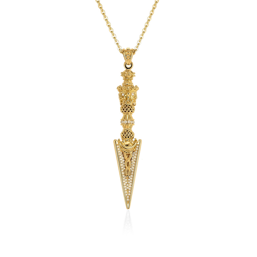 Phurba Necklace in Yellow Gold with Pavé Diamond Blade