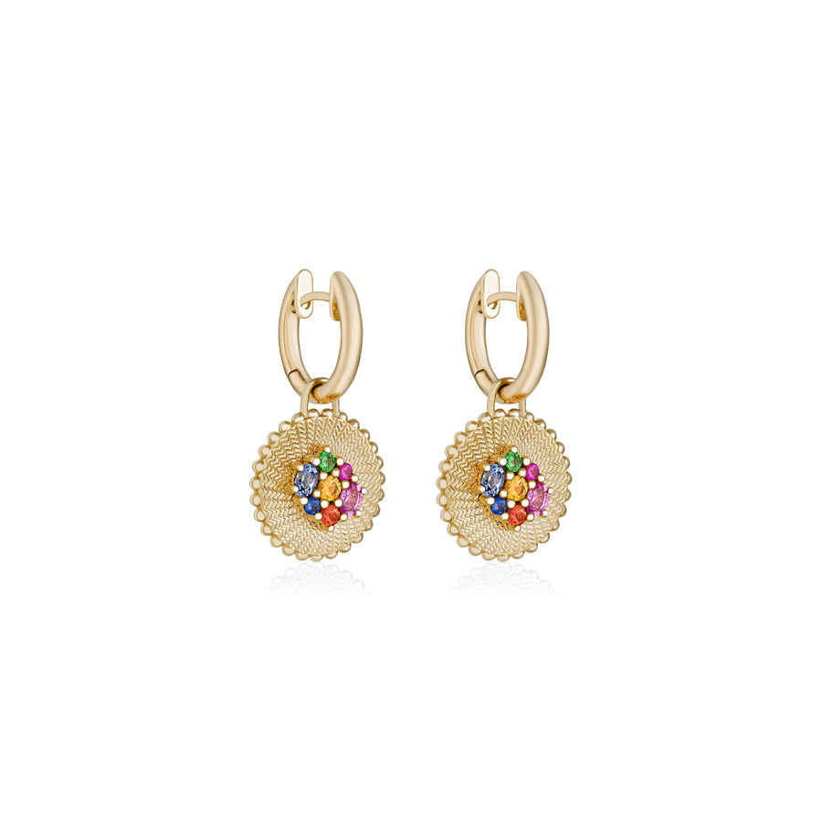Seven Sisters Rainbow Earrings with Gold Hoops