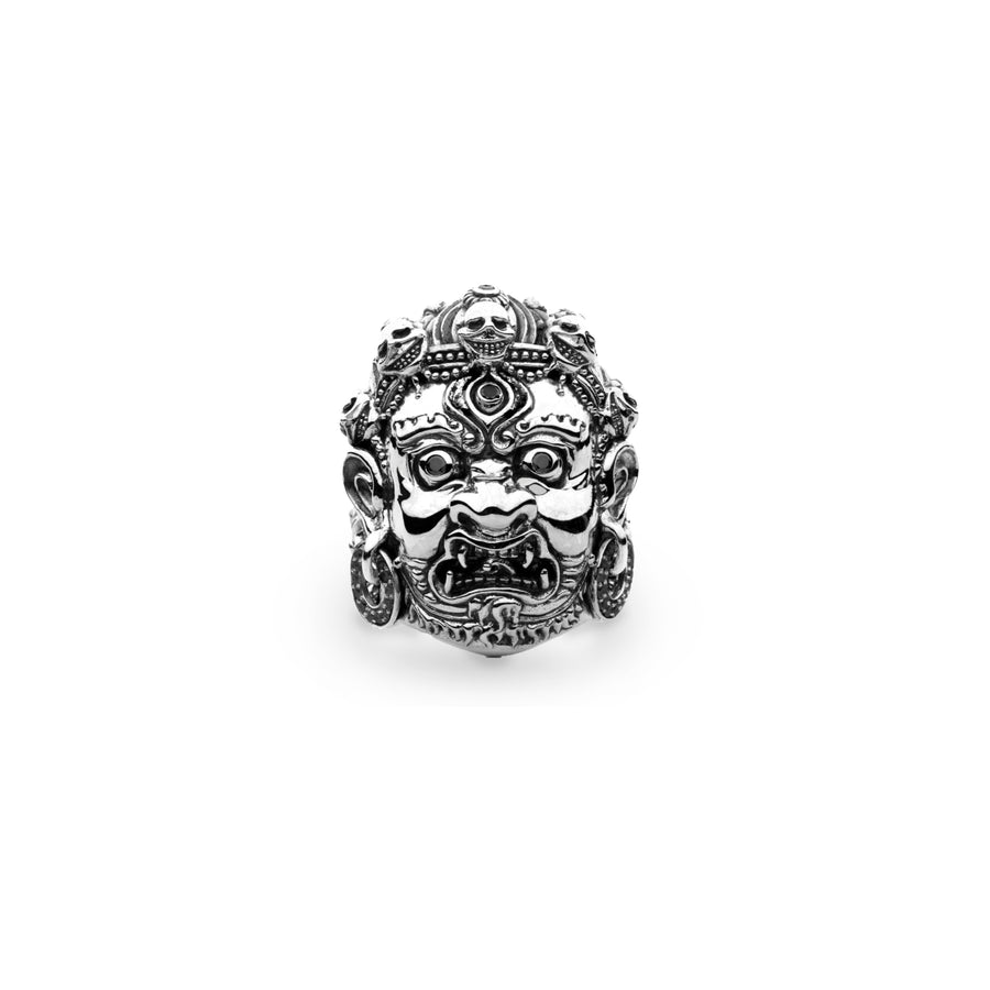 Wrathful Mahakala Ring in Silver with Black Diamonds
